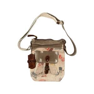 NWT Uchi Crossbody Bag Upcycled Canvas Leather Trim Travel Messenger Boho Retro